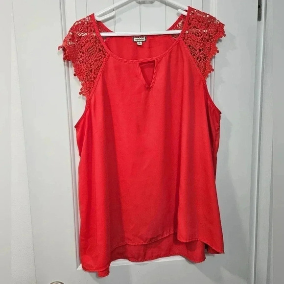 Eyeshadow Tops - Eyeshadow - Lace Cap Sleeve Blouse - Orange - Plus Size 1X